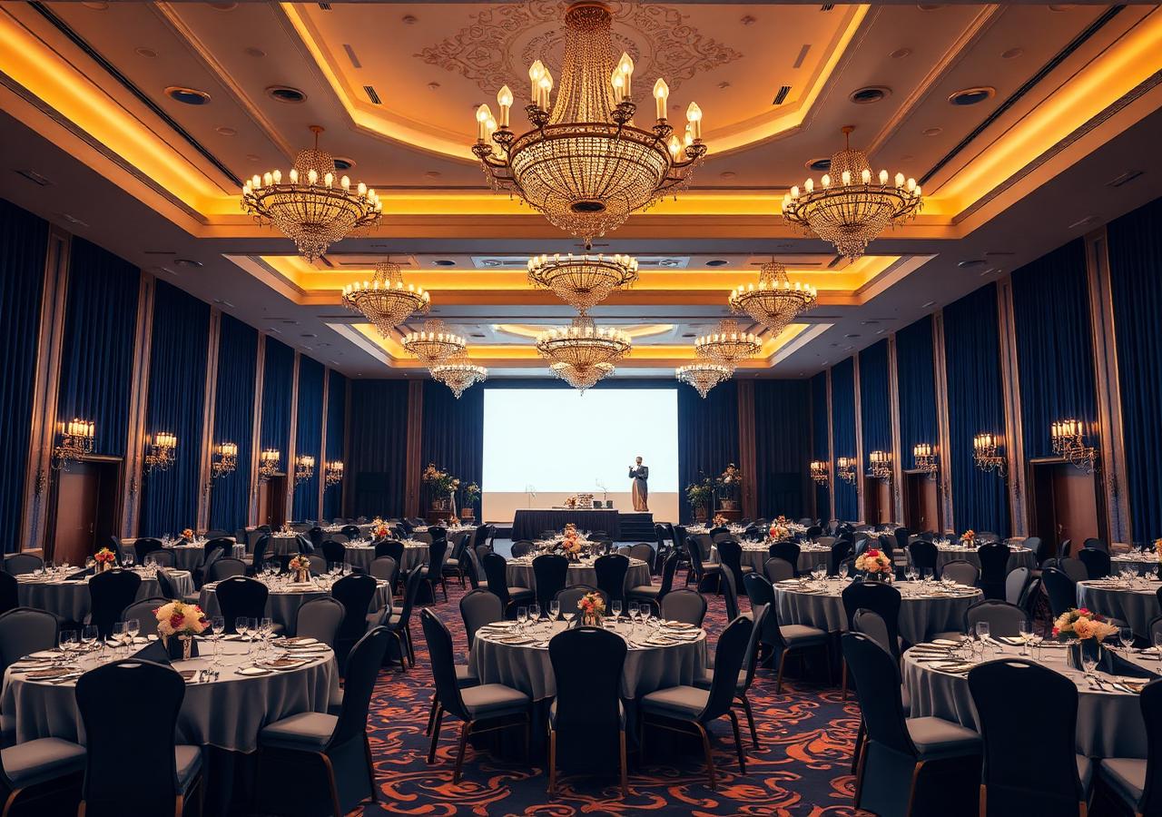 Hotel ballroom set for an event