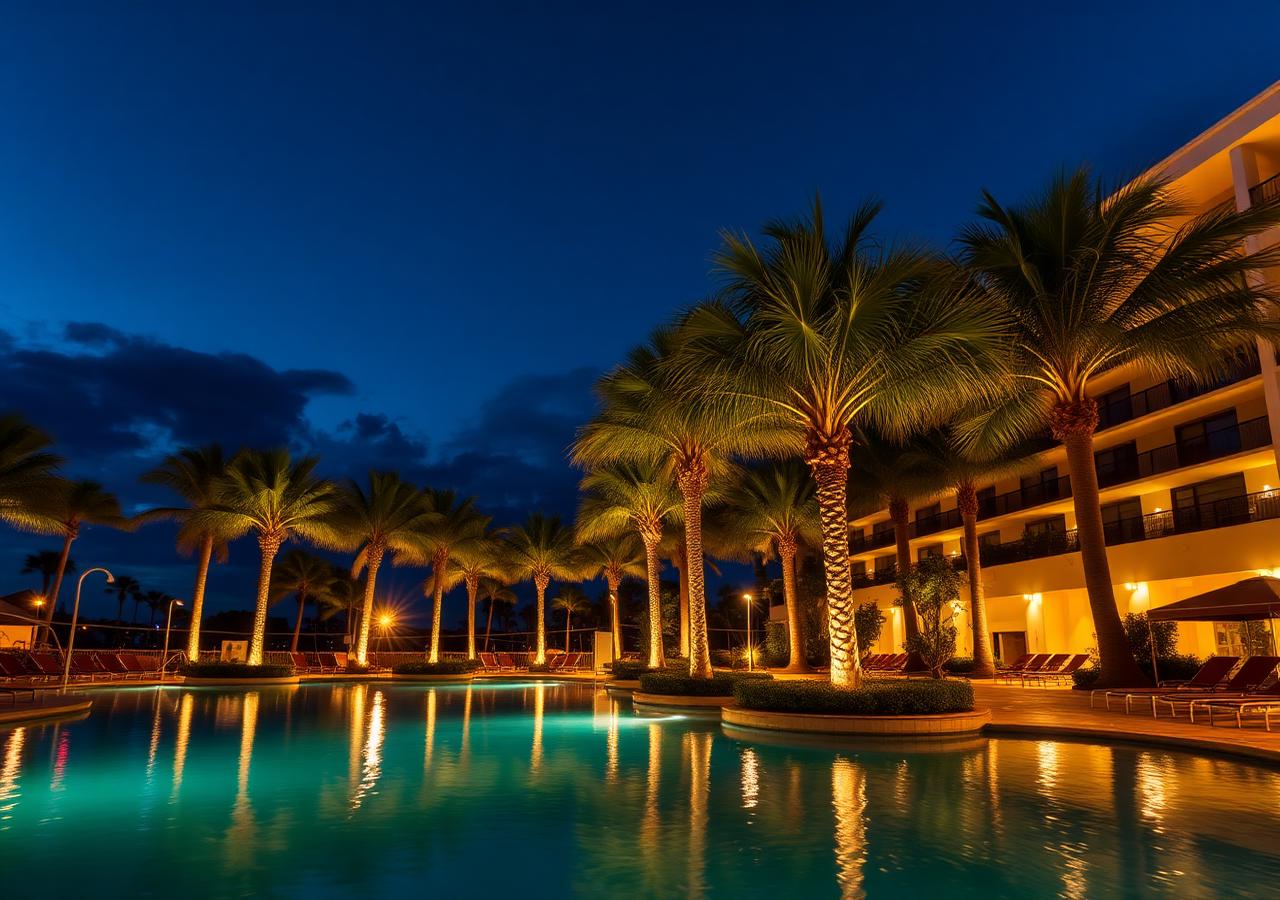 Central Florida resort pool at twilight